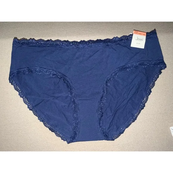 Jenni Intimates Women's Lace Trim Panty White & Navy Blue Size XXXL Lot of 2 NWT - Picture 3 of 9
